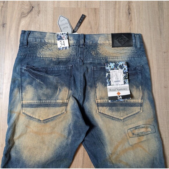 NWT Road Narrows Size 34X34 Jeans  Moto Distressed Straight Leg Biker Streetwear - Picture 5 of 12